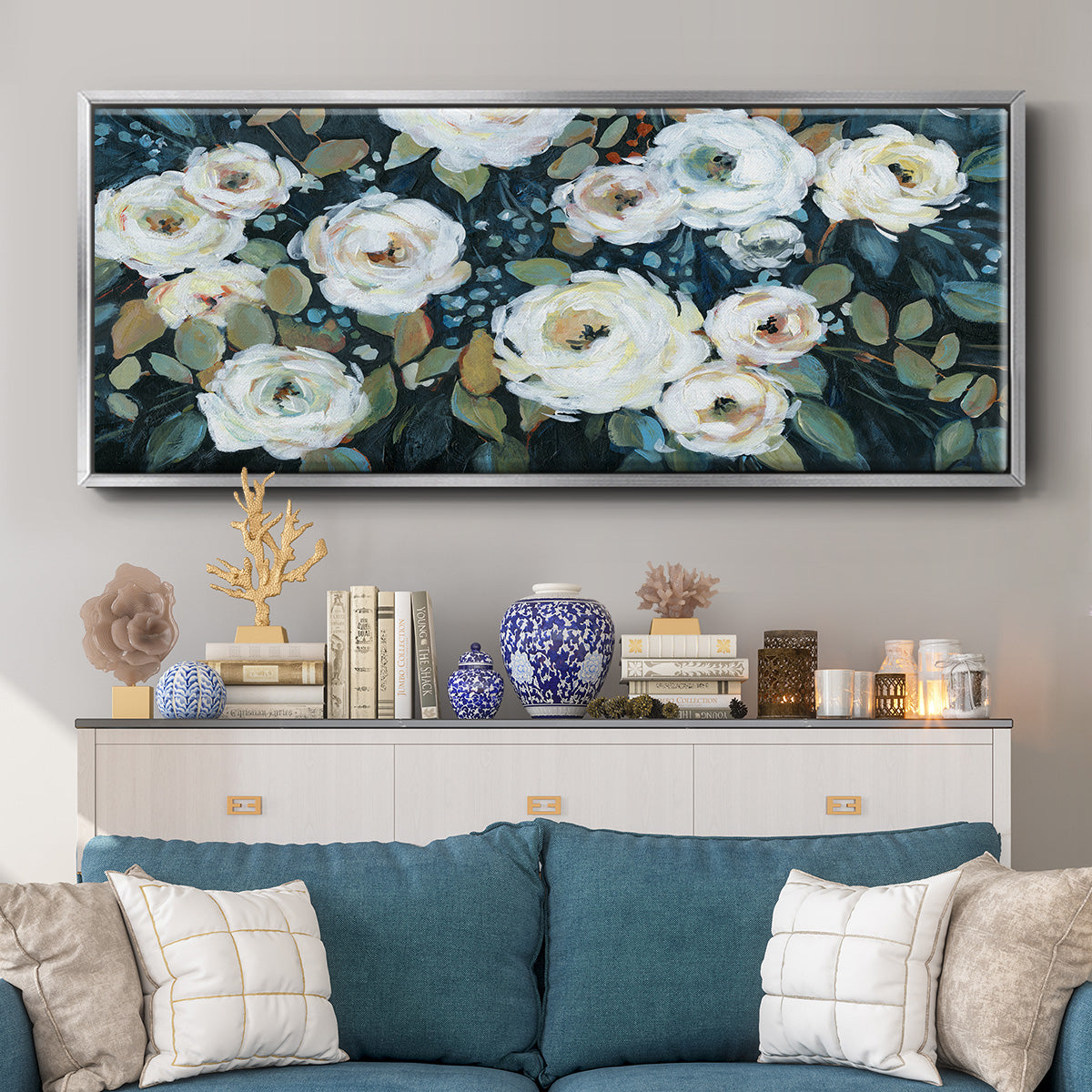 Moonlit Garden I - Floater Framed Canvas Print