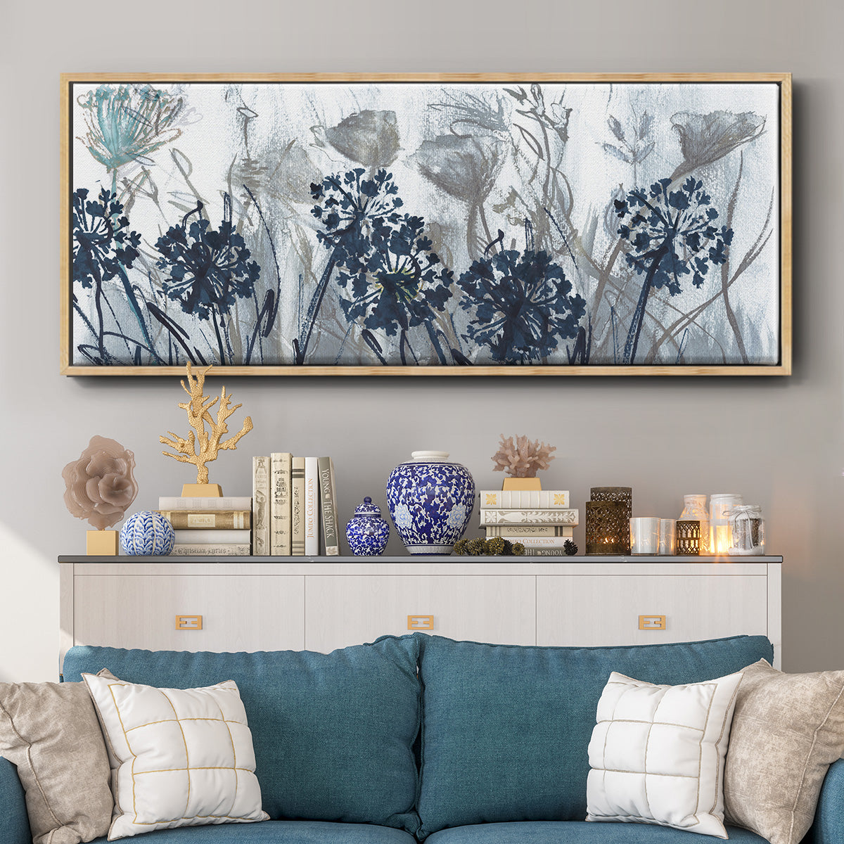 Indigo Field - Floater Framed Canvas Print