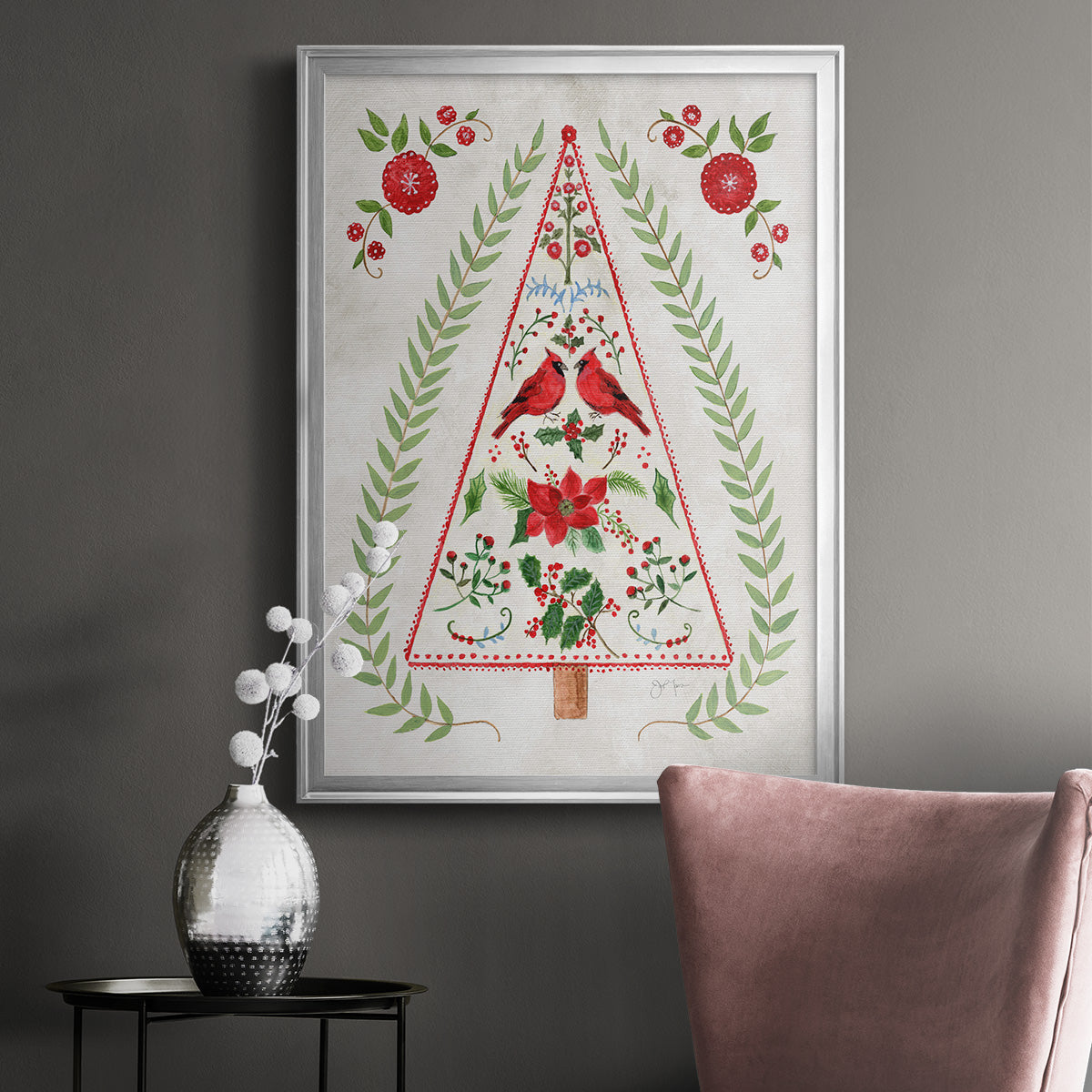 Christmas Folk Tree - Modern Framed Canvas Print