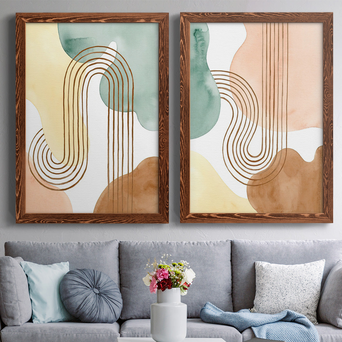 Spring Shapes I - Premium Framed Canvas 2 Piece Set - Ready to Hang