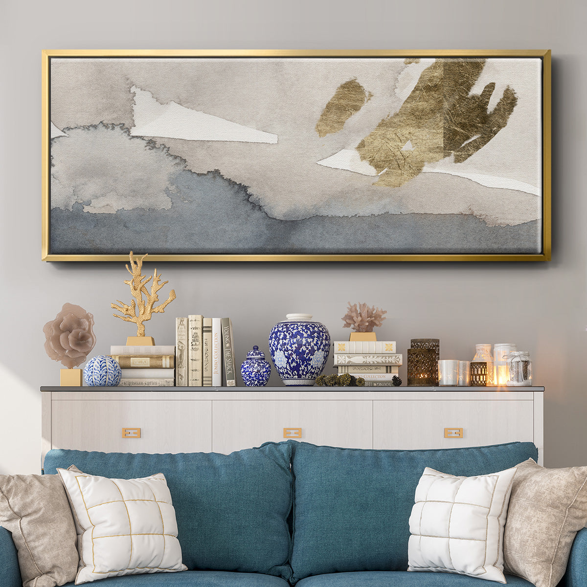 Watercolor with Gold I - Floater Framed Canvas Print