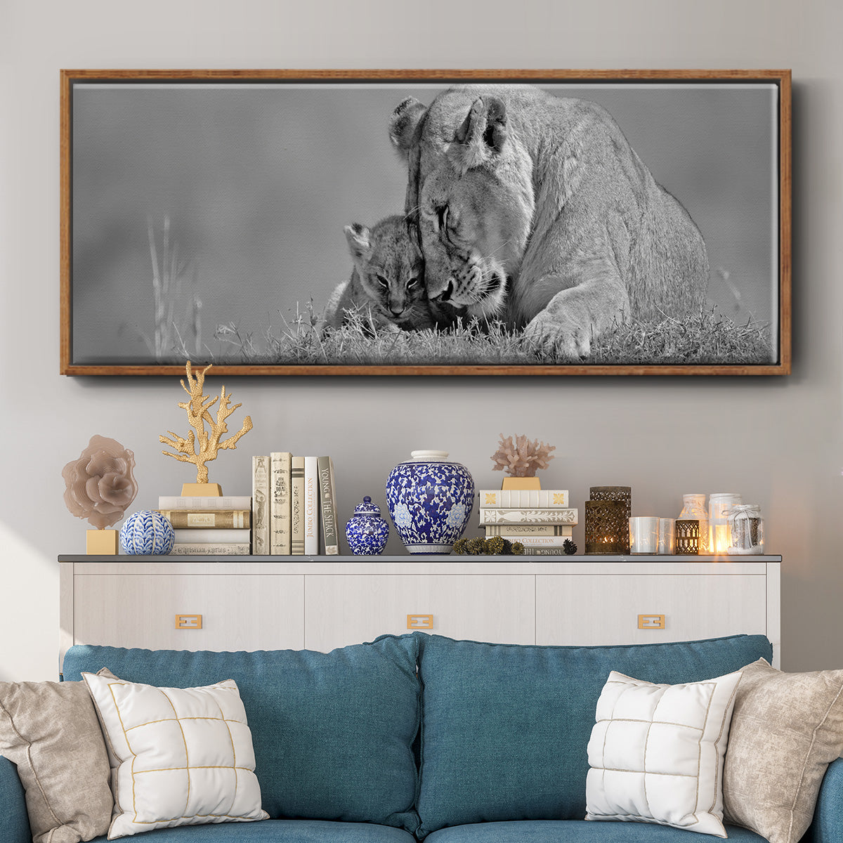 Lioness Love - Floater Framed Canvas Print