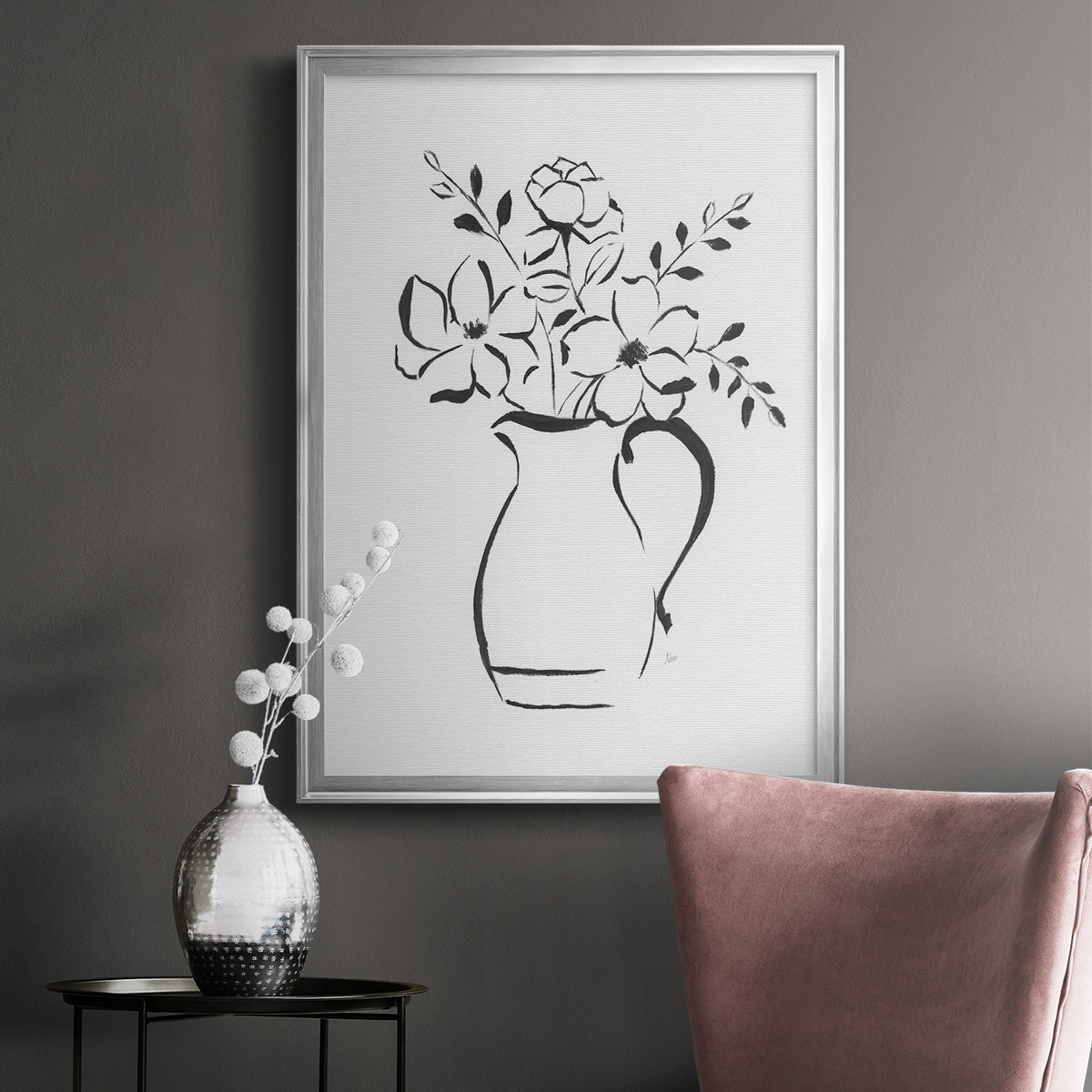 Sketchy Bouquet II - Modern Framed Canvas Print