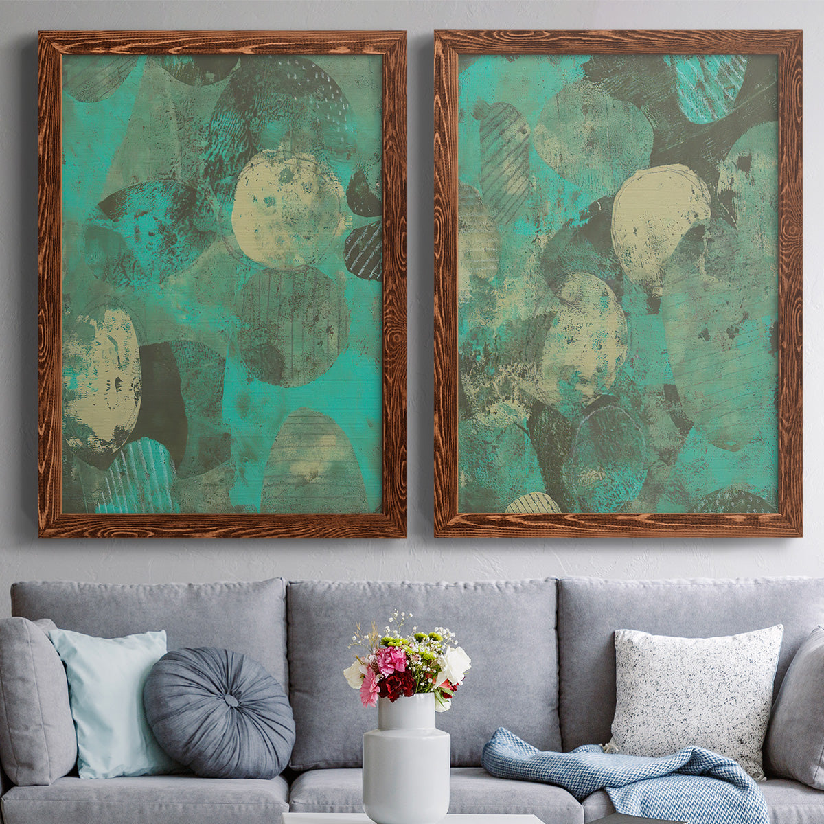 Minty Green Orbs I - Premium Framed Canvas 2 Piece Set - Ready to Hang