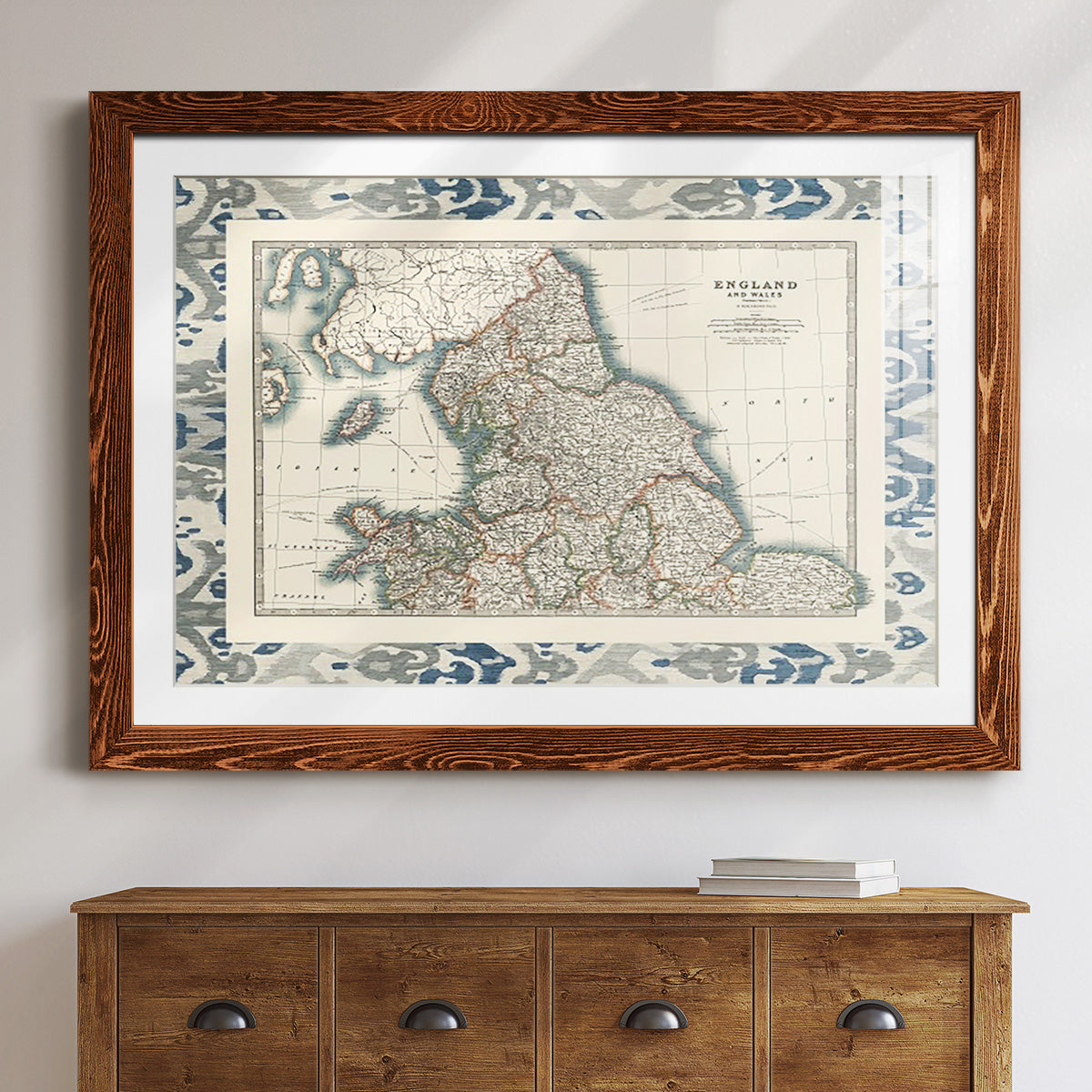 Bordered Map of England & Wales-Premium Framed Print - Ready to Hang