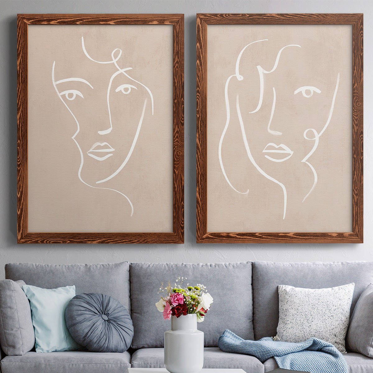 Curly Face I - Premium Framed Canvas 2 Piece Set - Ready to Hang