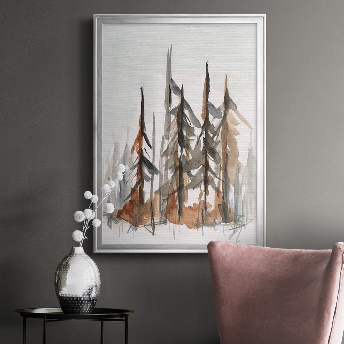 Rustic Evergreens I - Modern Framed Canvas Print