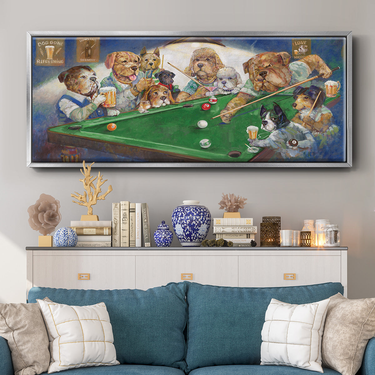 Pool Dogs - Floater Framed Canvas Print