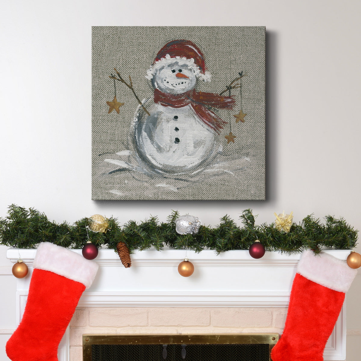 Linen Snowman I-Premium Gallery Wrapped Canvas - Ready to Hang