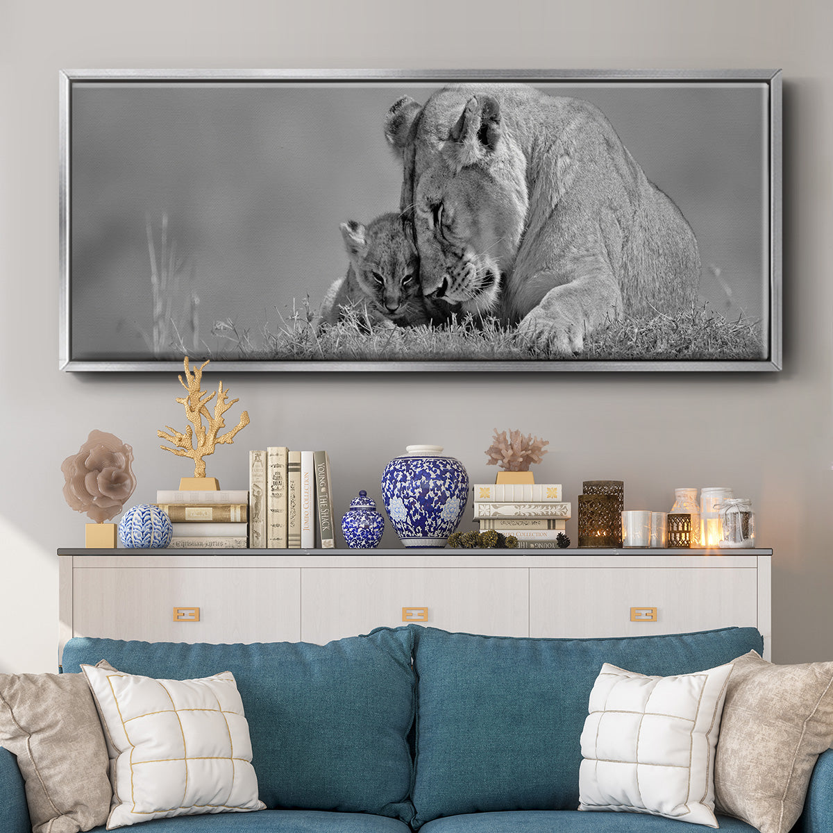 Lioness Love - Floater Framed Canvas Print