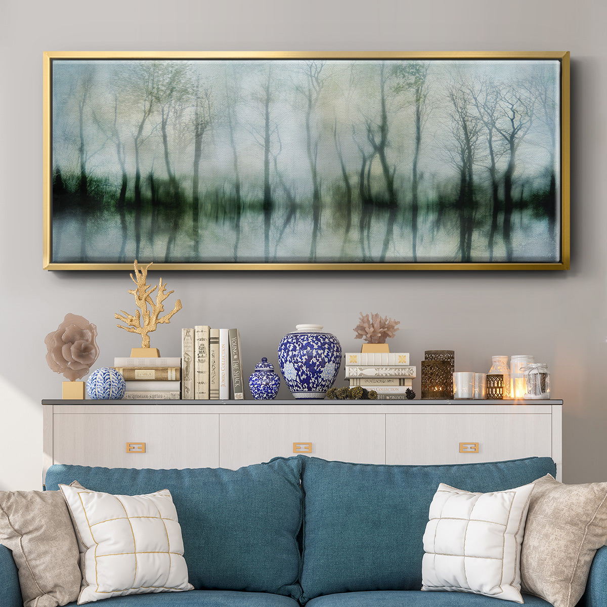 Mirrored Pond - Floater Framed Canvas Print
