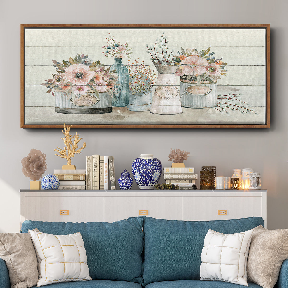 Flower Market - Floater Framed Canvas Print