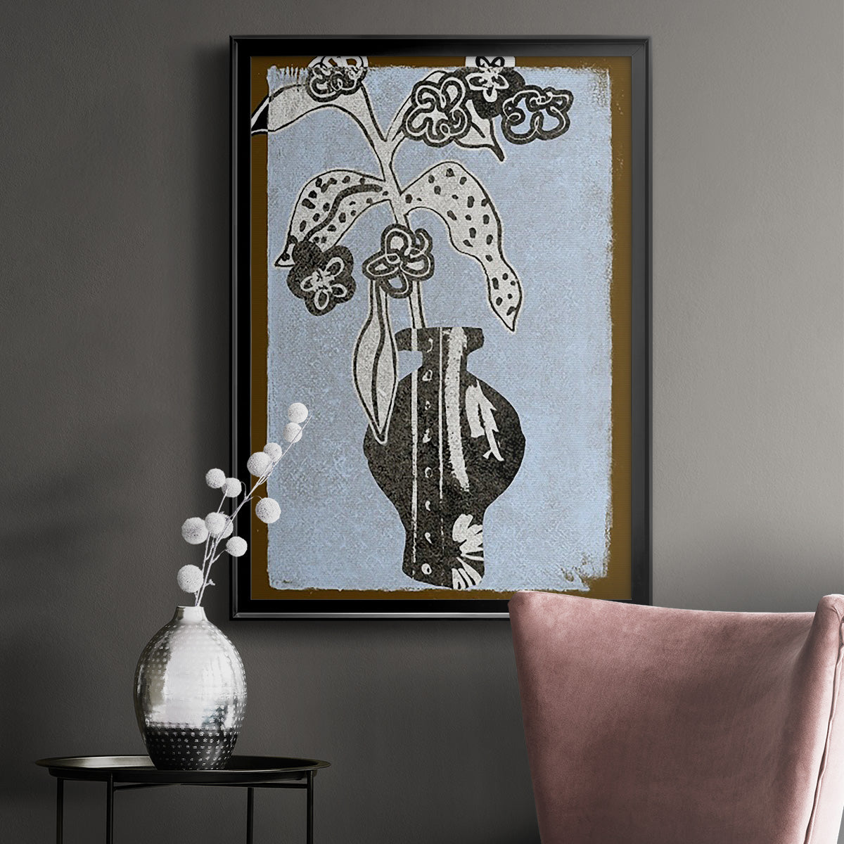 Graphic Flowers in Vase II - Modern Framed Canvas Print