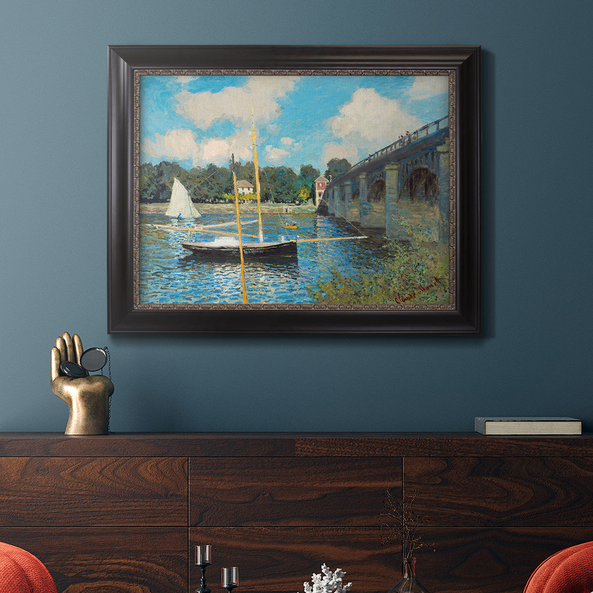 The Road Bridge At Argenteuil - Ornate Framed Canvas Print
