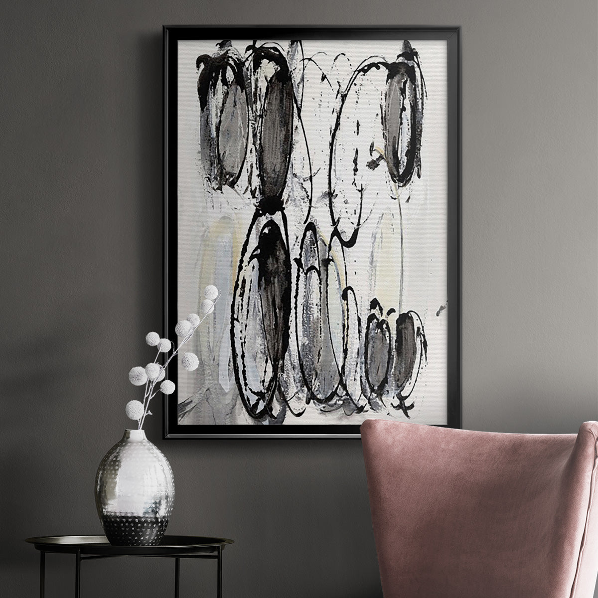 Grey Scribbles II - Modern Framed Canvas Print