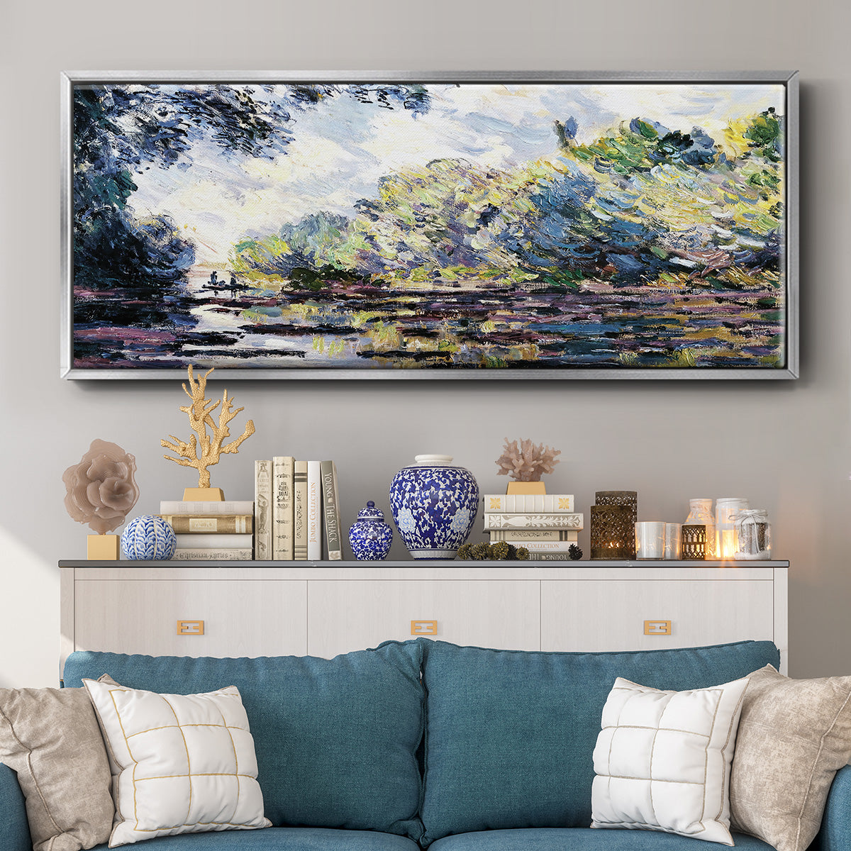Section of the Seine, Near Giverny, 1885 - Floater Framed Canvas Print