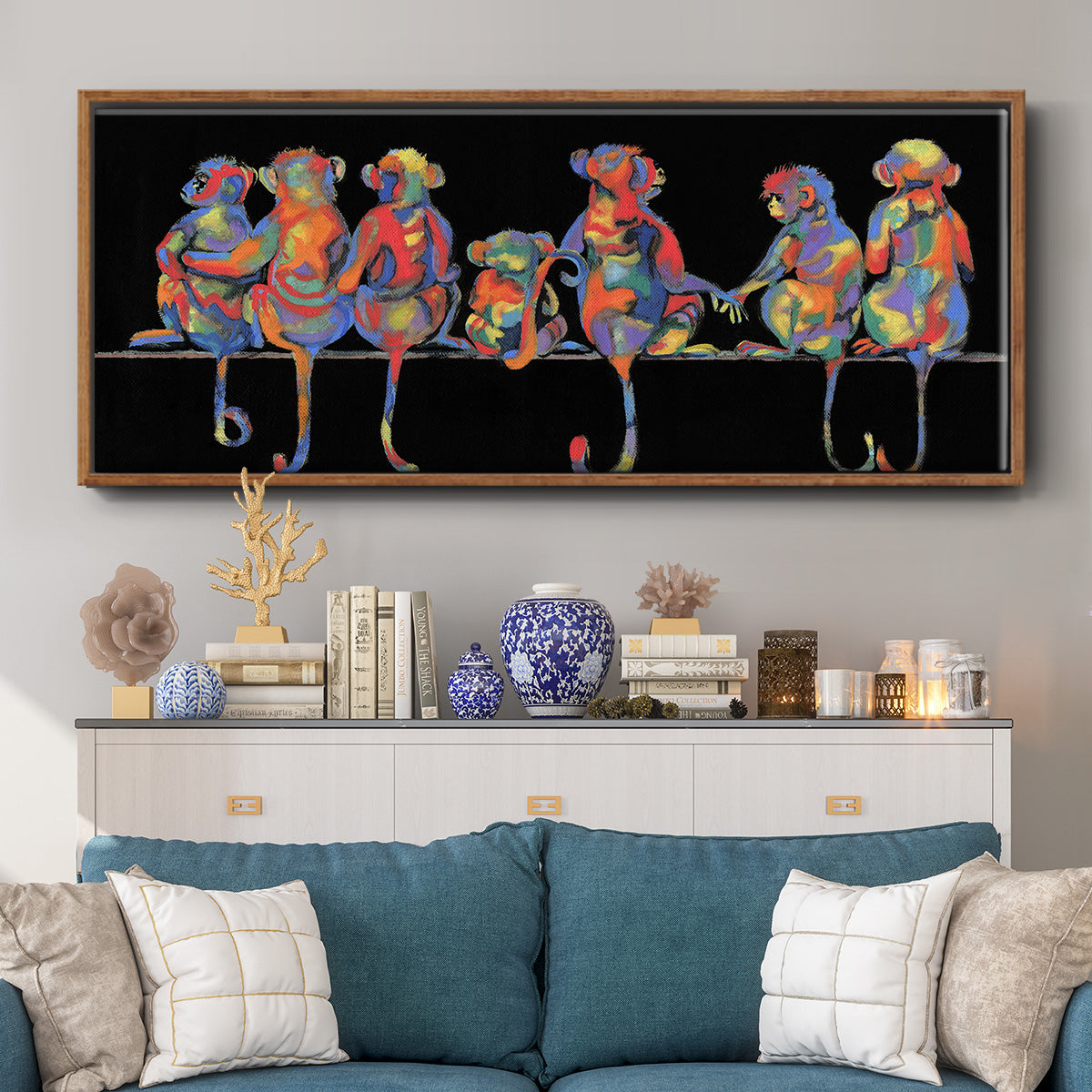 Fun Monkeys - Floater Framed Canvas Print