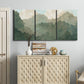 Three-panel canvas wall art featuring autumn storm over rolling landscape, displayed above a cabinet in an entryway.
