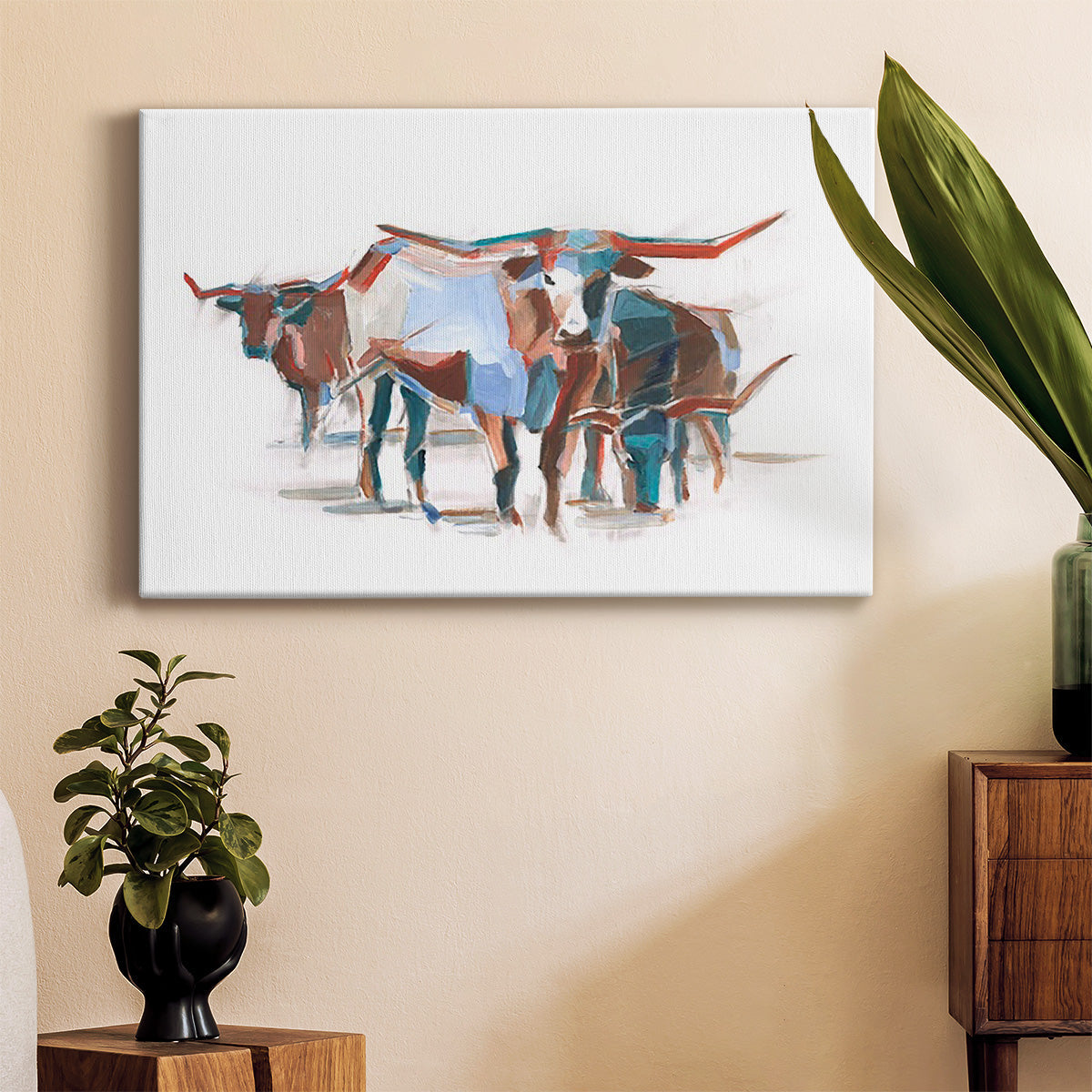 Modern Longhorns II Premium Gallery Wrapped Canvas - Ready to Hang