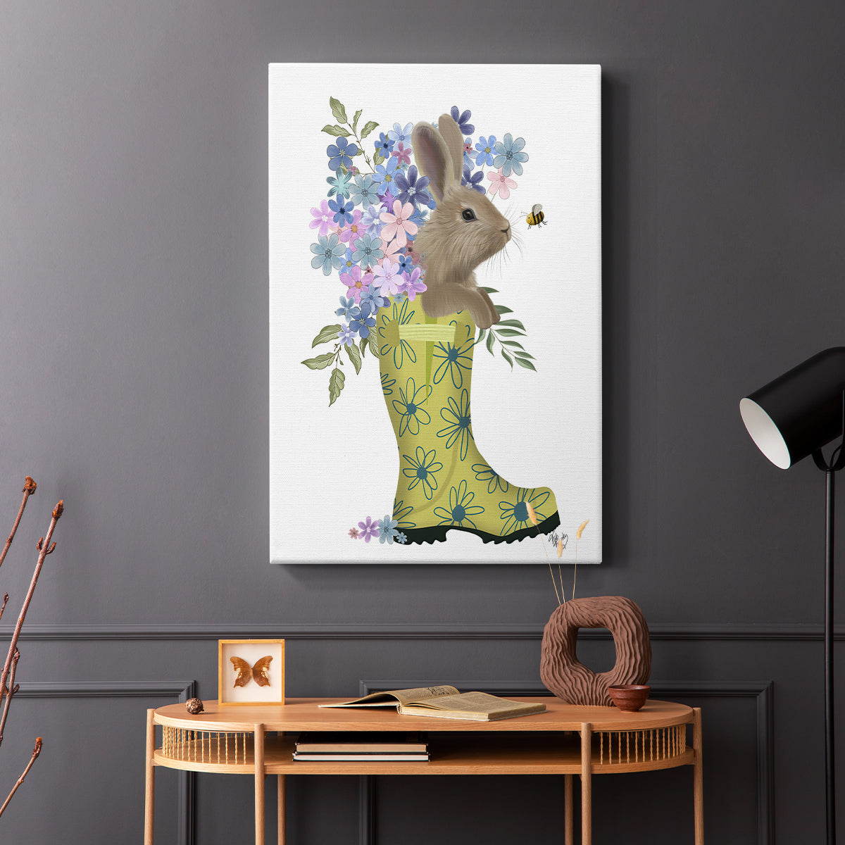 Welly Bunny And Bee - Canvas Art Print