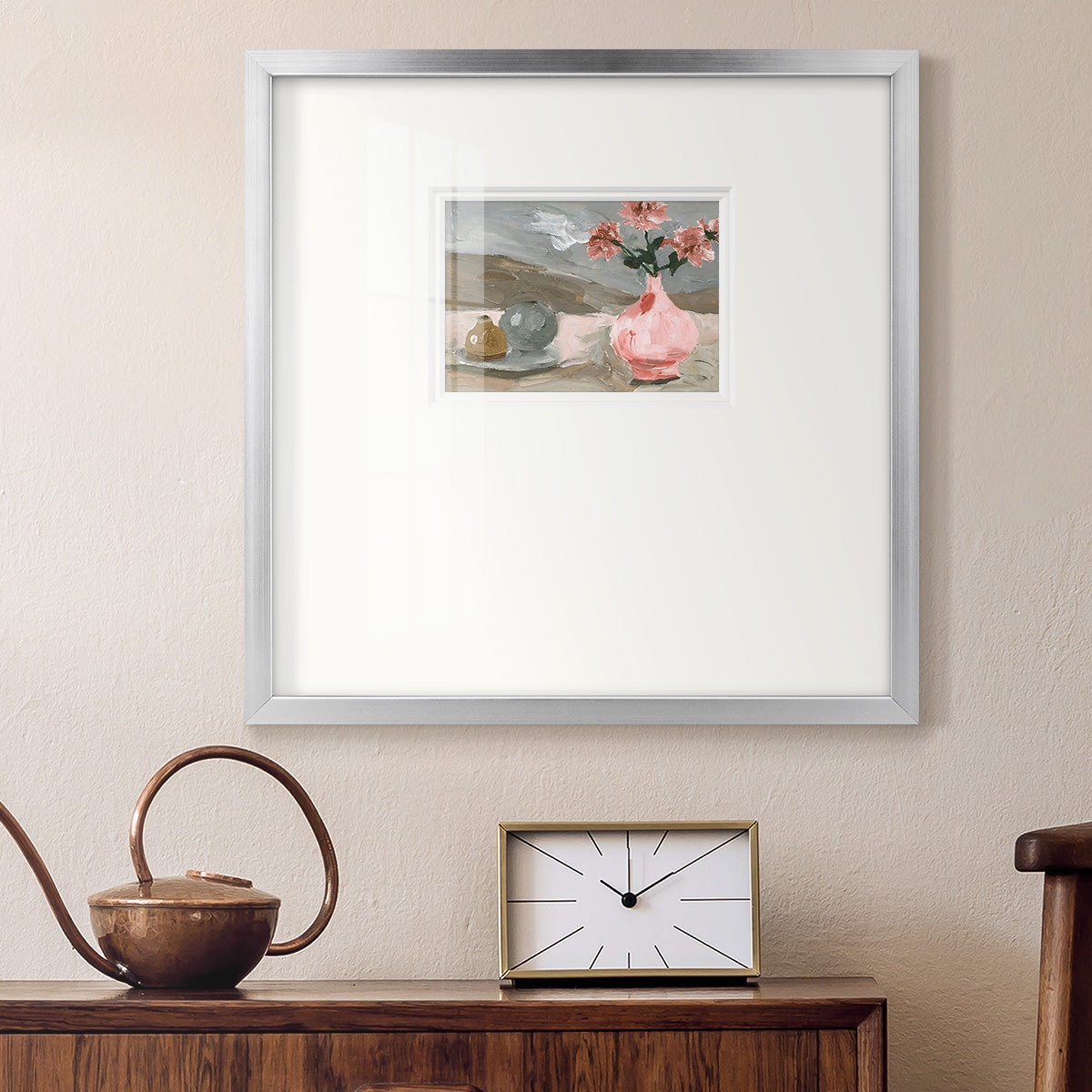 Vase of Pink Flowers VI Premium Framed Print Double Matboard