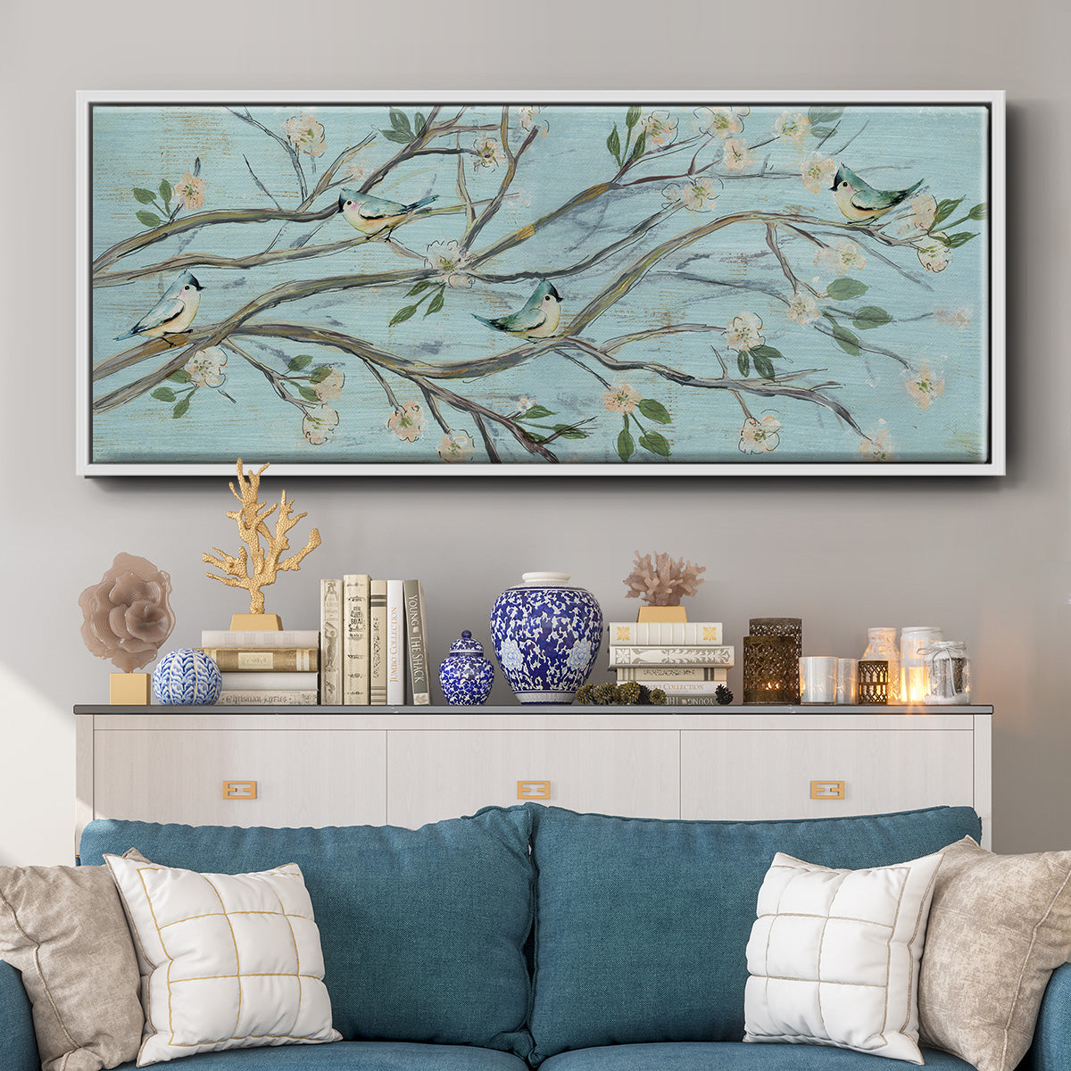 Blue Sky and Blossoms - Floater Framed Canvas Print