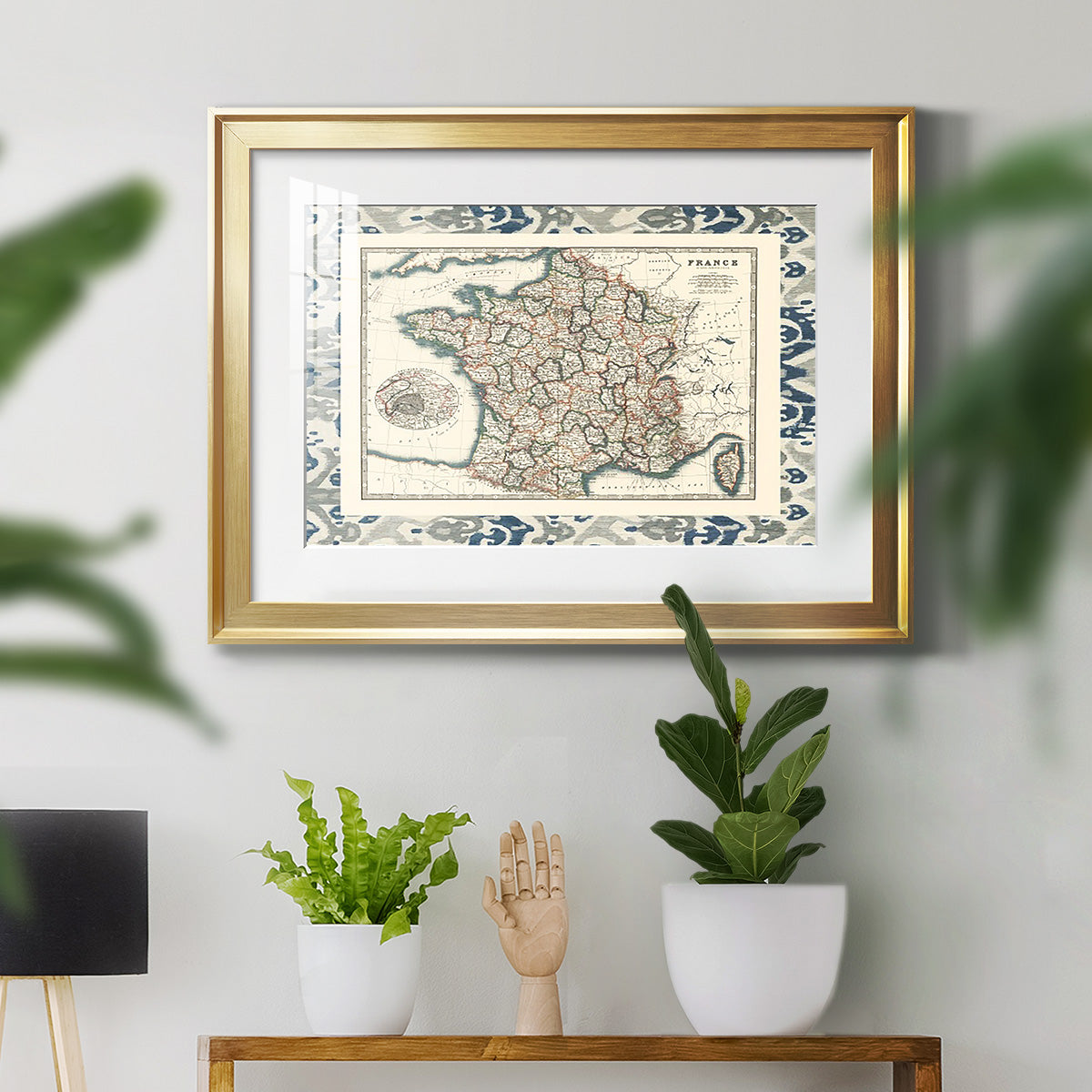 Bordered Map of France - Modern Framed Art Print