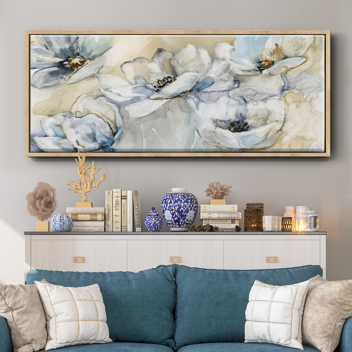 Soft Blooms - Floater Framed Canvas Print