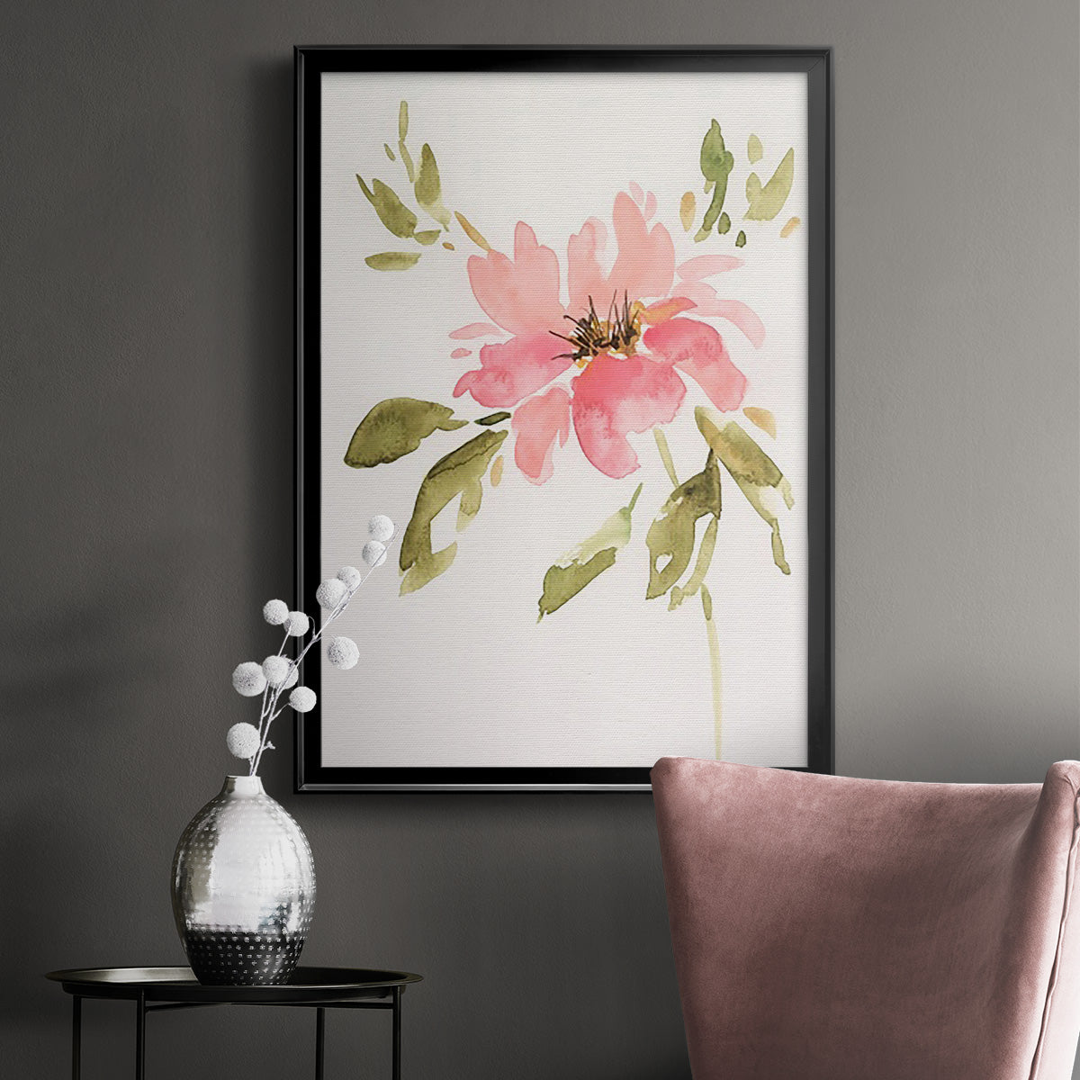 One Pink Bloom II - Modern Framed Canvas Print