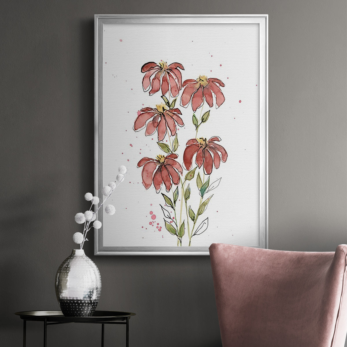 Watercolor Blooms II - Modern Framed Canvas Print