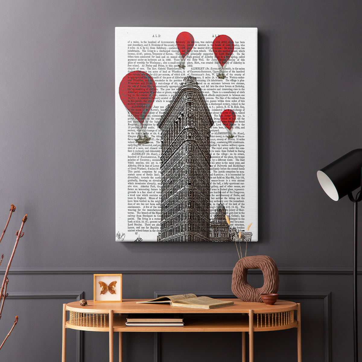 Flat Iron Building and Red Hot Air Balloons - Canvas Art Print