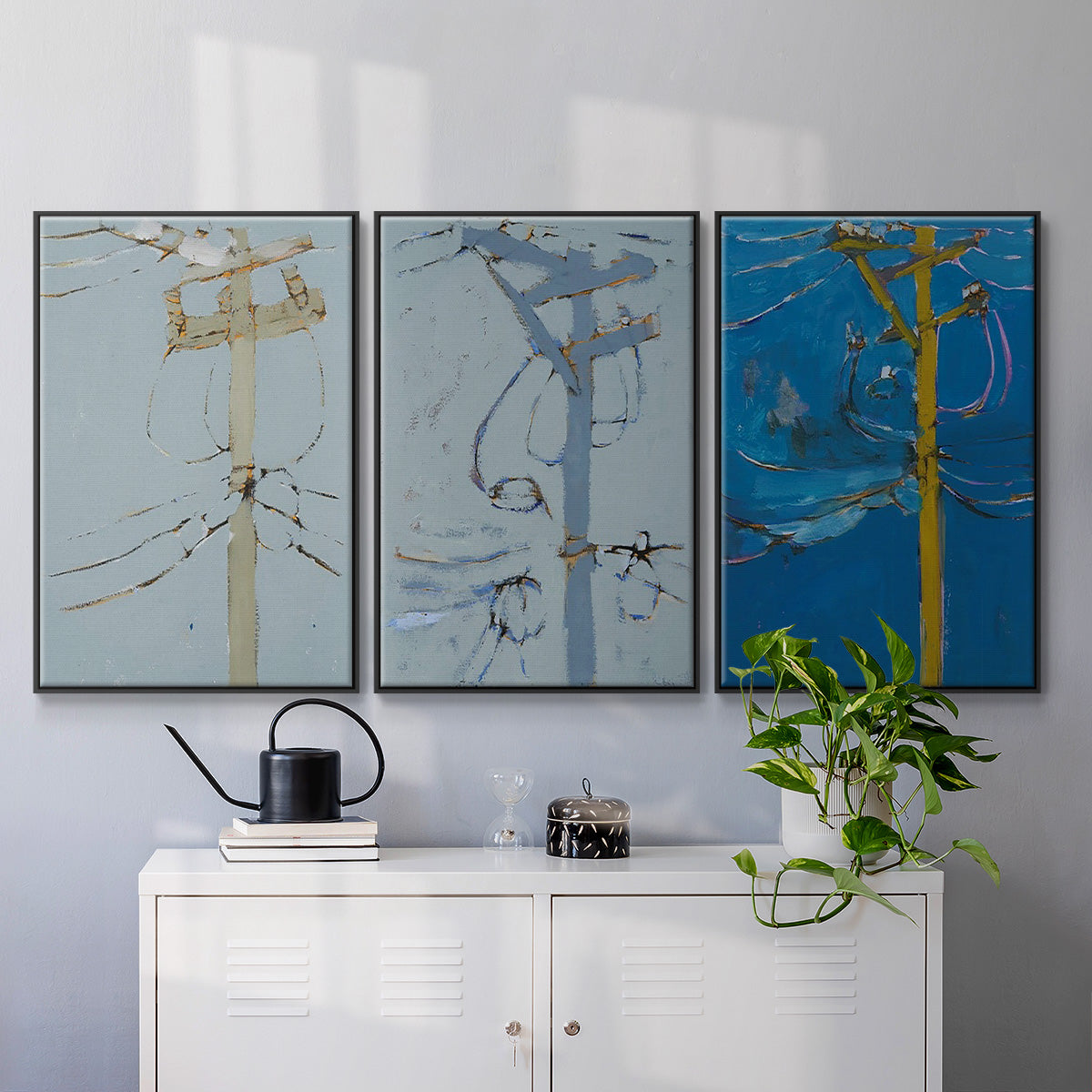 Wires IV - Framed Premium Gallery Wrapped Canvas L Frame 3 Piece Set - Ready to Hang