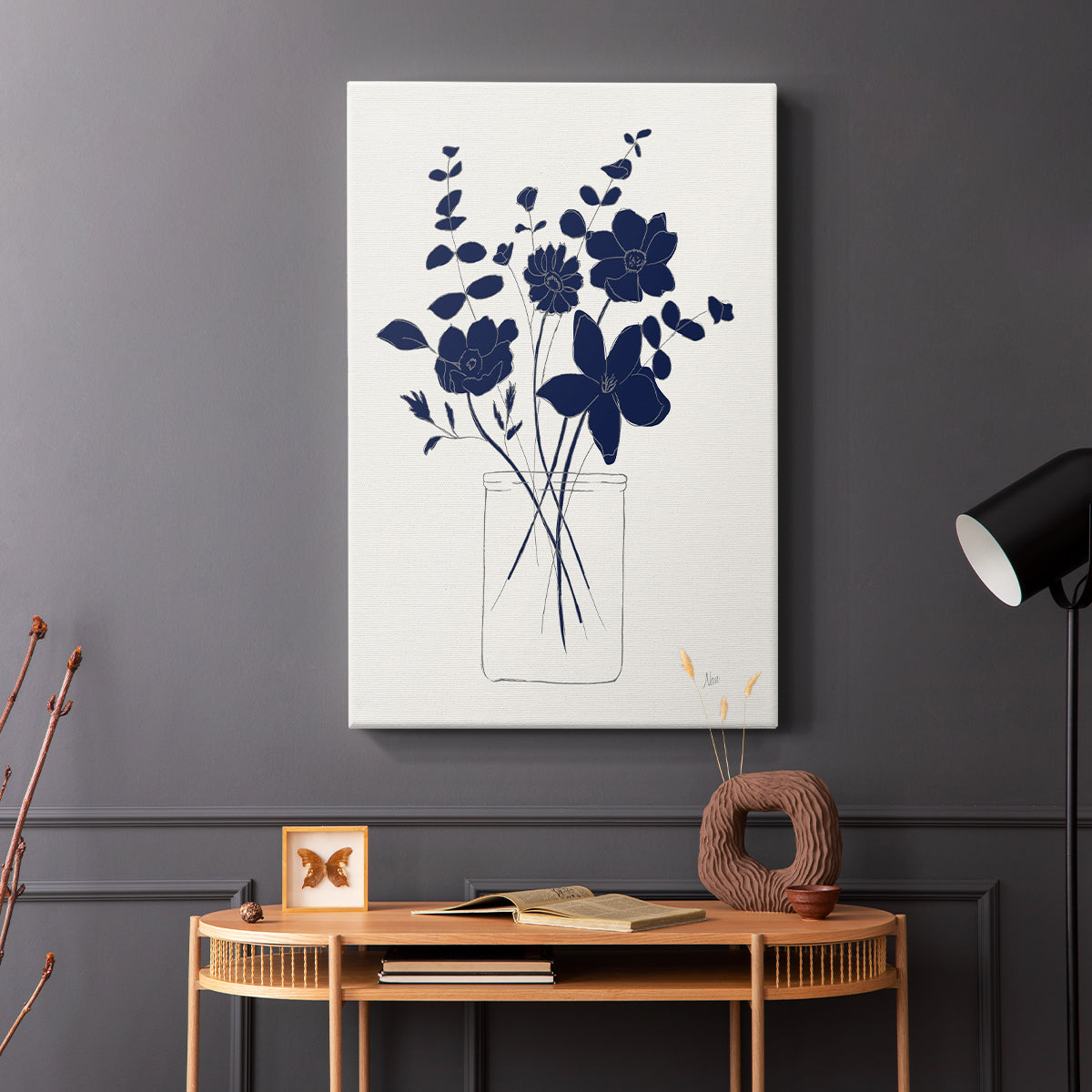 Indigo Sketch Bouquet I - Canvas Art Print