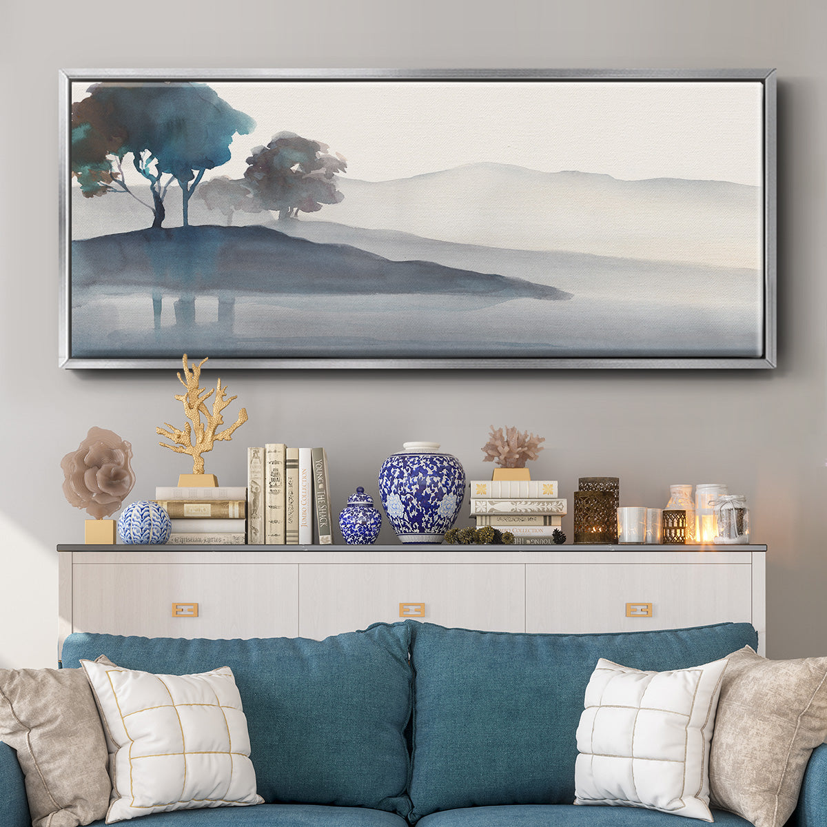 Serene Silhouette I - Floater Framed Canvas Print
