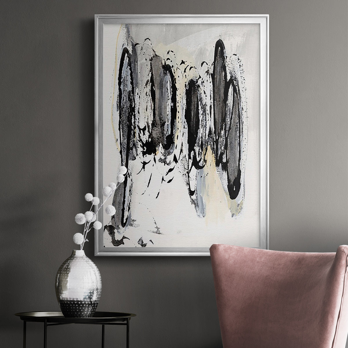 Grey Scribbles I - Modern Framed Canvas Print