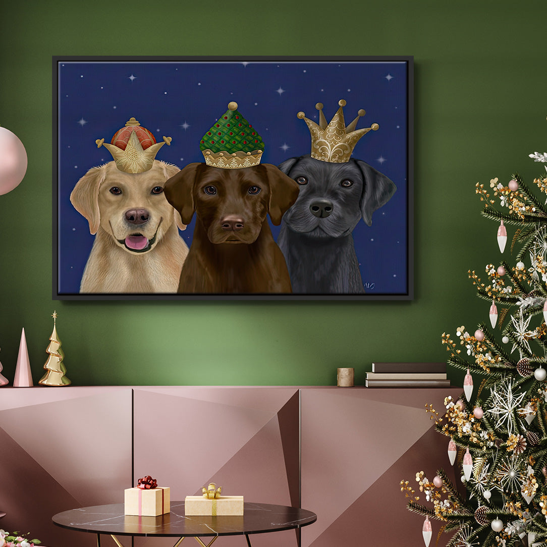 Christmas Labradors, Three Kings - Floater Framed Canvas Print