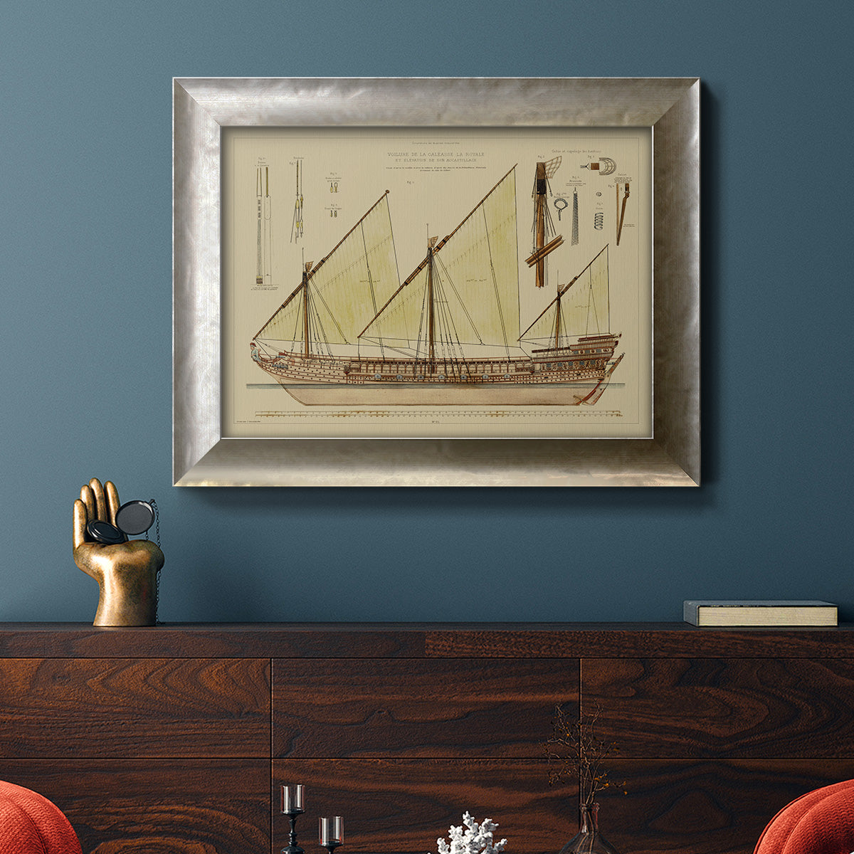 Antique Ship Plan VI Premium Framed Canvas- Ready to Hang