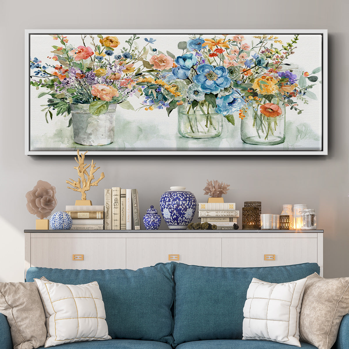 Flower Market Display - Floater Framed Canvas Print