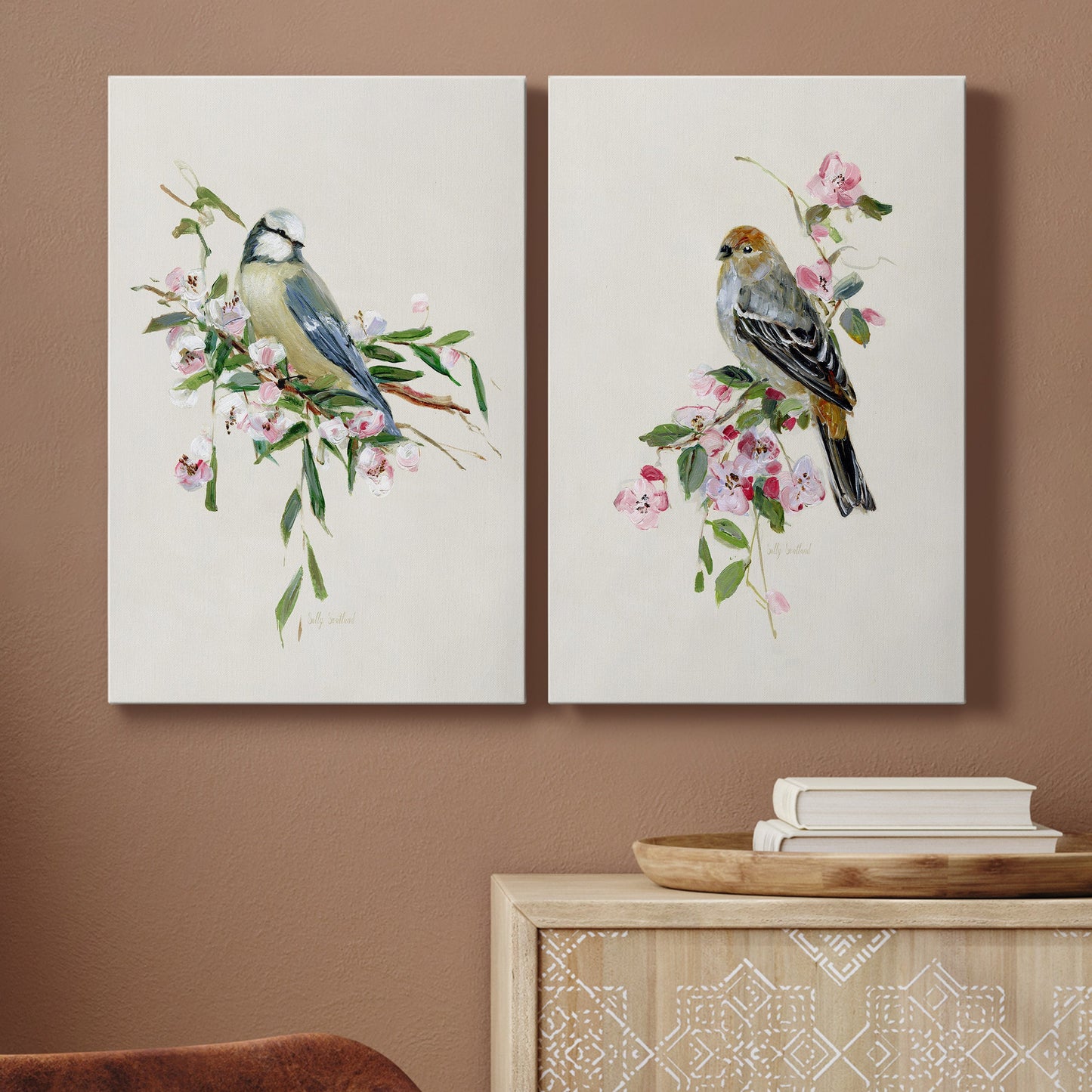 Spring Song Blue Bird Premium Gallery Wrapped Canvas - Ready to Hang - Set of 2 - 8 x 12 Each