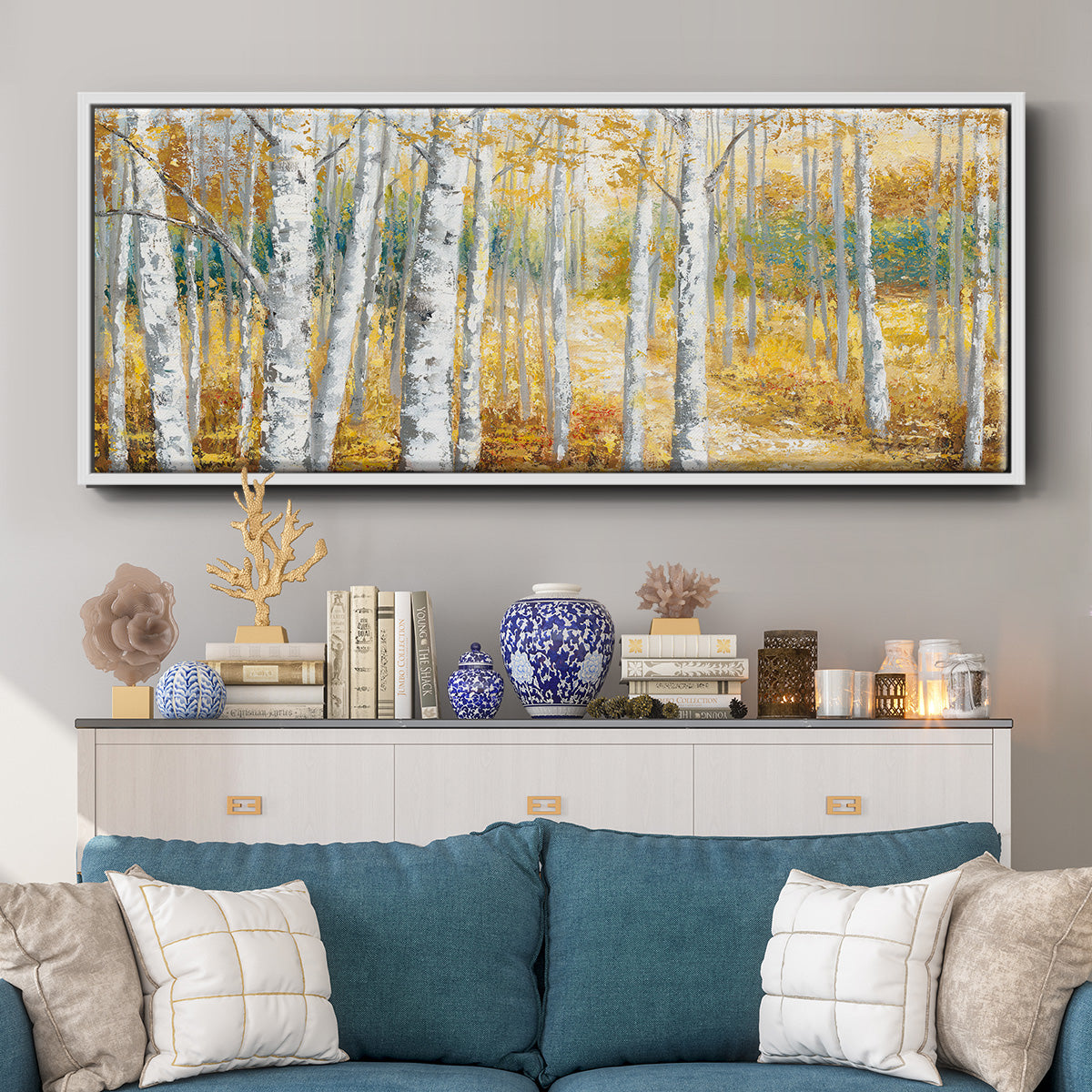 Birch Path II - Floater Framed Canvas Print