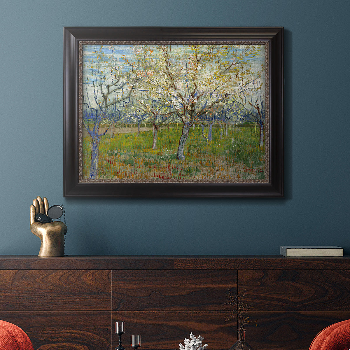Orchard With Blossoming Apricot Trees - Ornate Framed Canvas Print