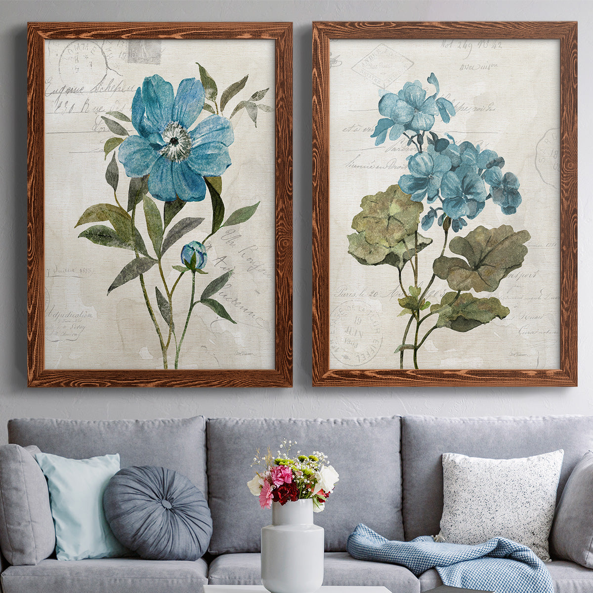 Linen Peony - Premium Framed Canvas 2 Piece Set - Ready to Hang