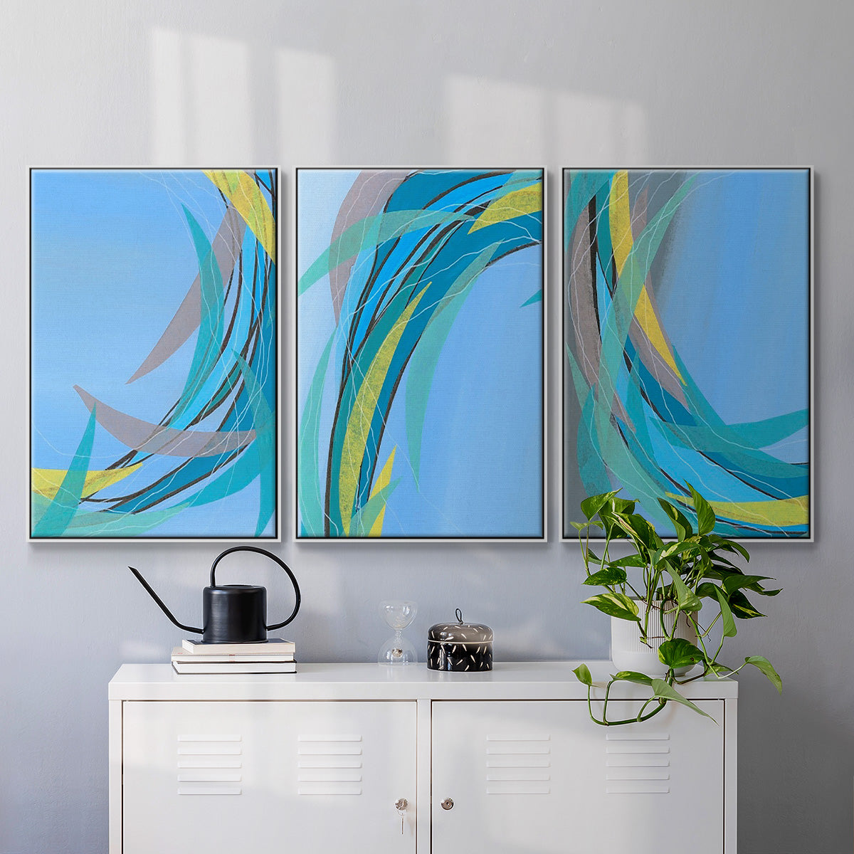 Circulating Flow I - Framed Premium Gallery Wrapped Canvas L Frame 3 Piece Set - Ready to Hang