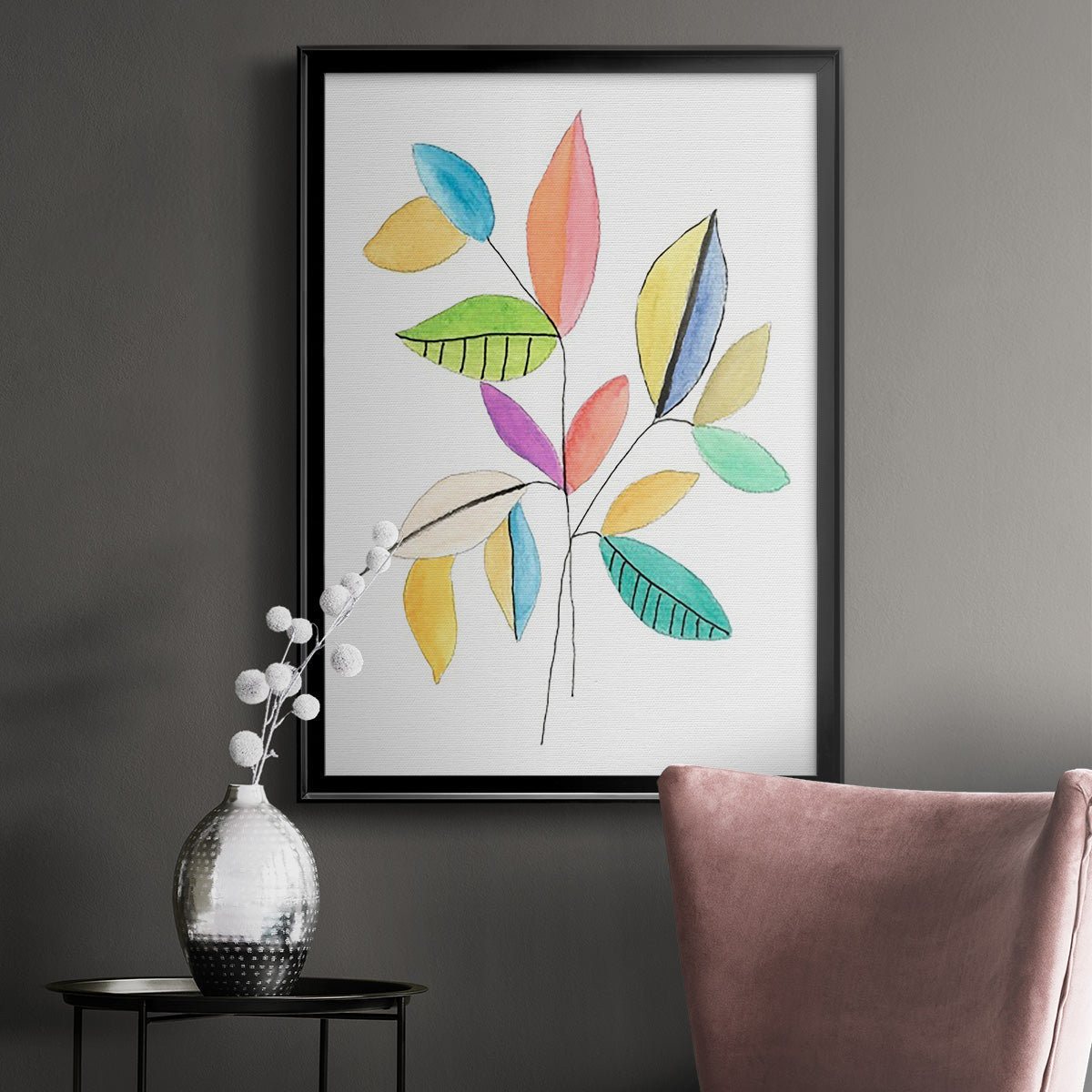 Color Pop Leaves I - Modern Framed Canvas Print