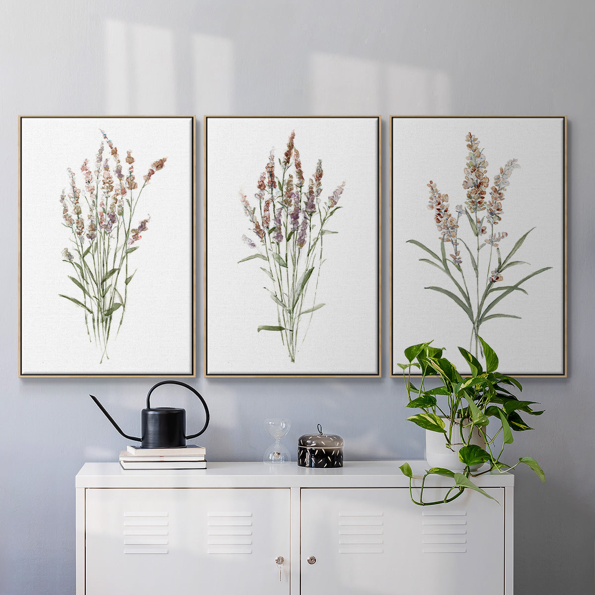 Dainty Botanical I - Framed Premium Gallery Wrapped Canvas L Frame 3 Piece Set - Ready to Hang