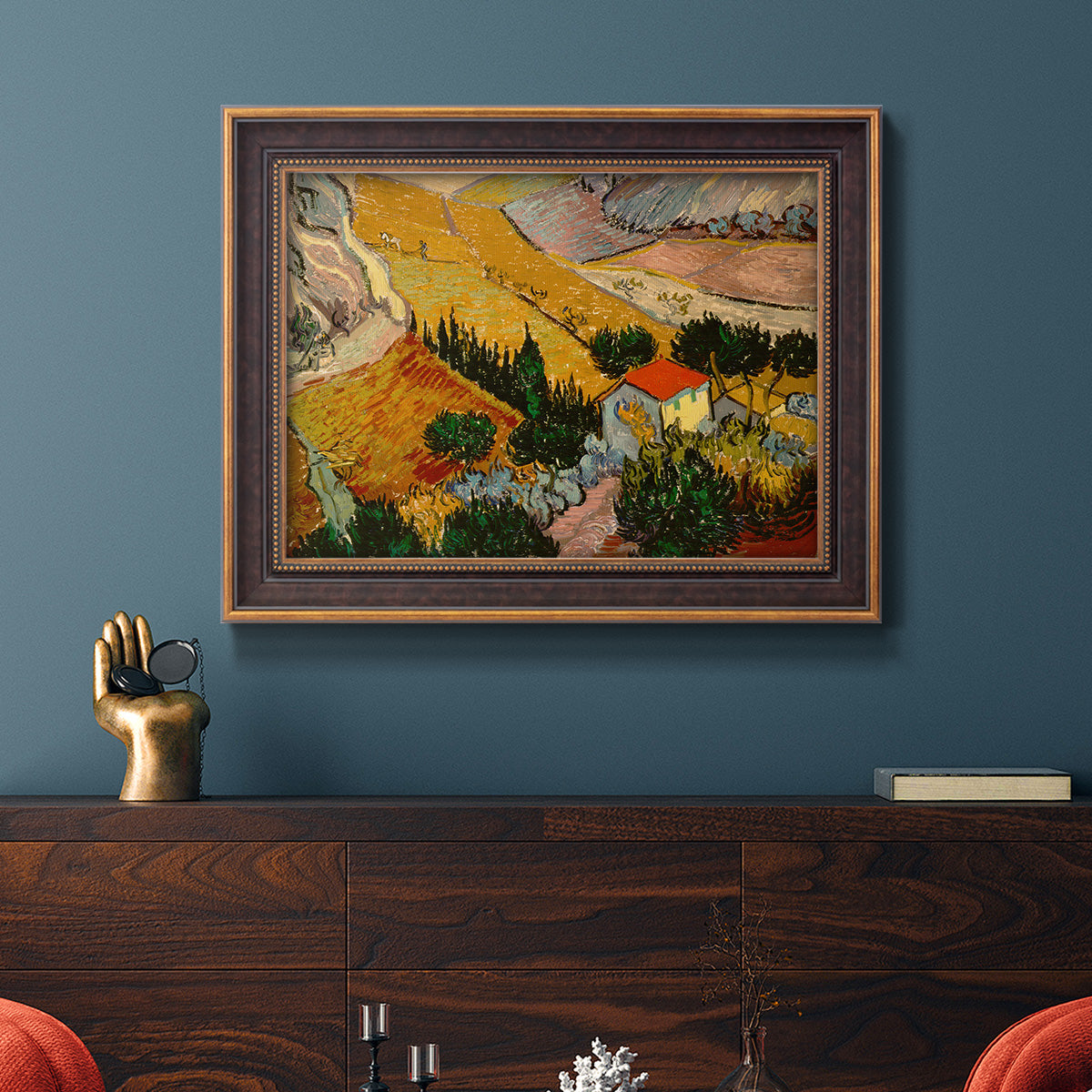 Valley With Ploughman Seen from Above - Ornate Framed Canvas Print
