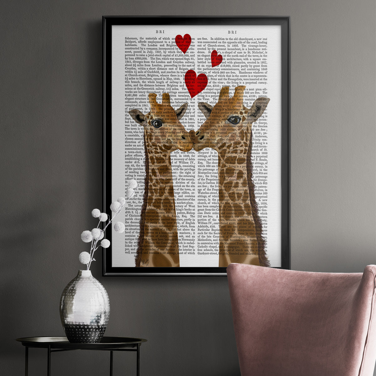 Giraffe Love - Modern Framed Canvas Print