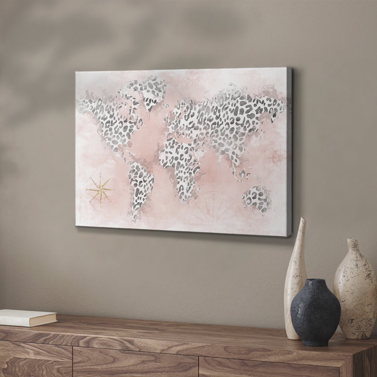 Pink Cheetah Map - Canvas Art Print