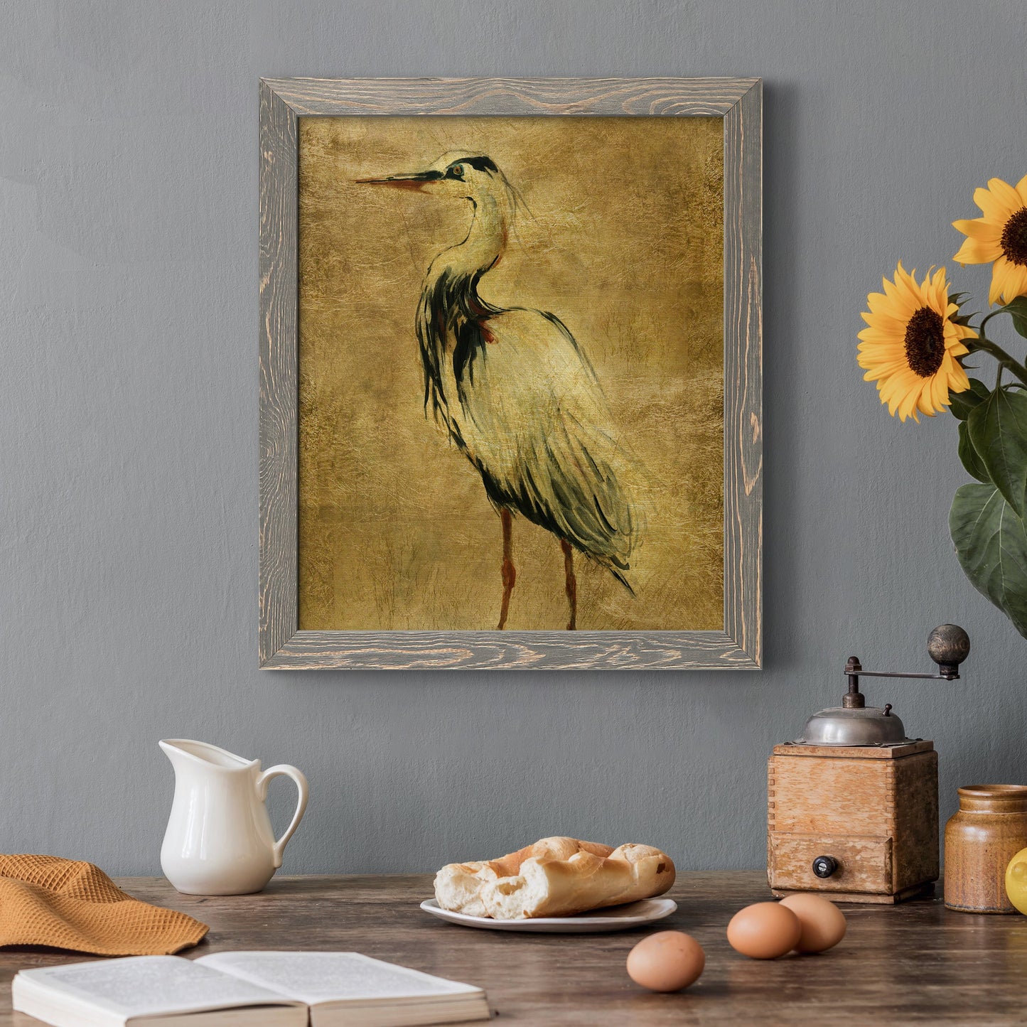 Gold Crane at Dusk II - Premium Canvas Framed in Barnwood - Ready to Hang