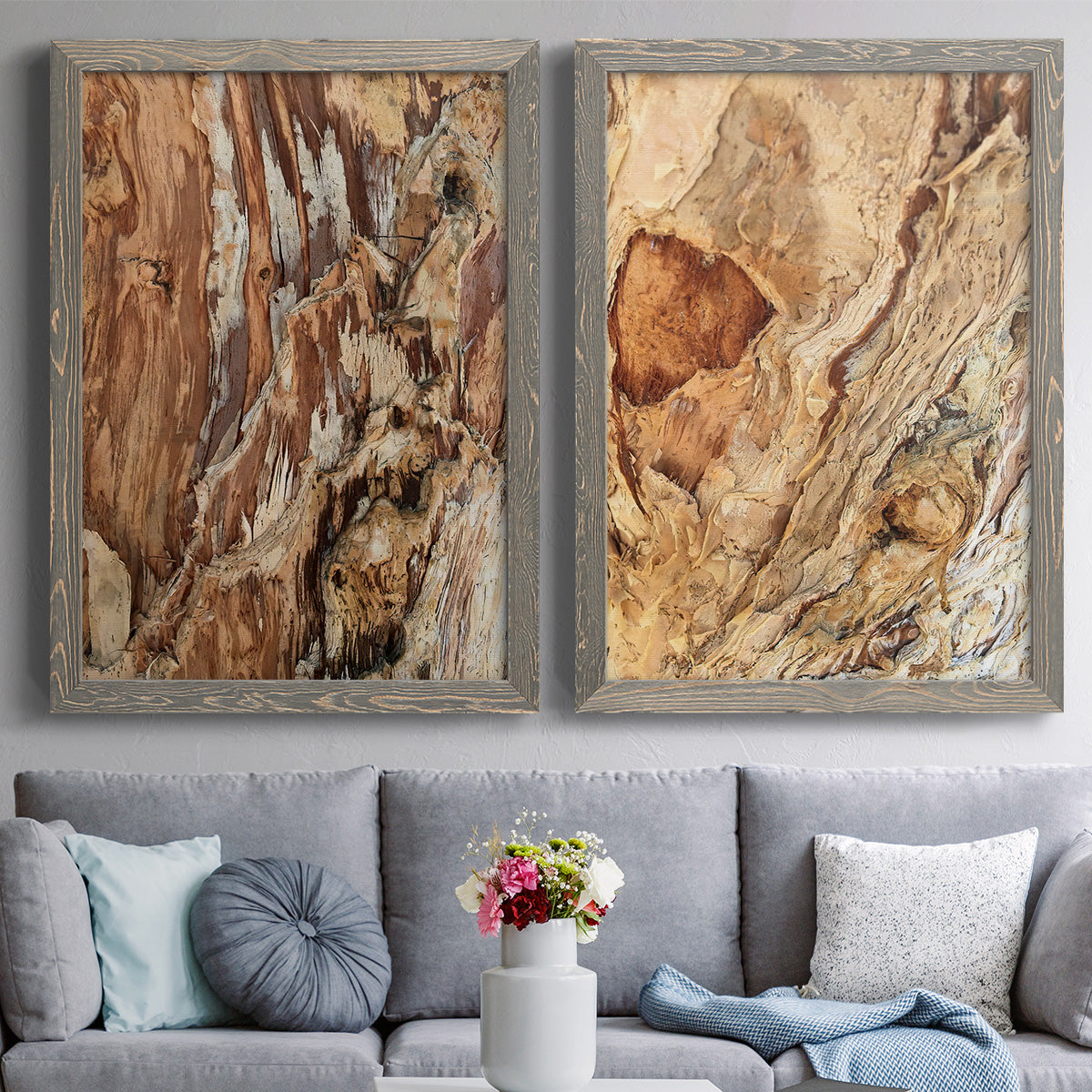 Tree Texture Triptych I - Premium Framed Canvas 2 Piece Set - Ready to Hang